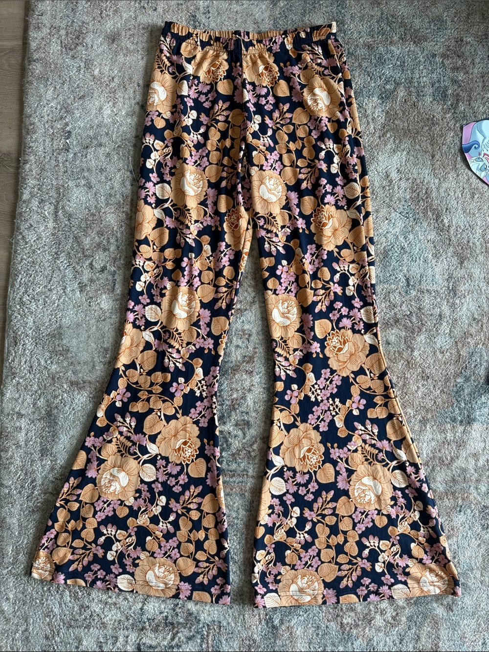 Floral Boot Flare Pants in Black and Tan